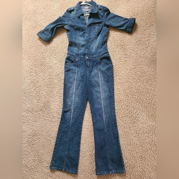 GUESS Jumpsuit Darkwash Blue size Large - Picture 2 of 4